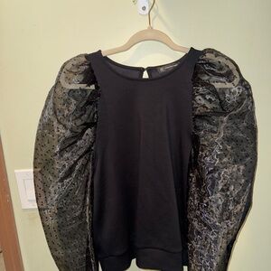 Black Women's Top with Sheer Puff Sleeves